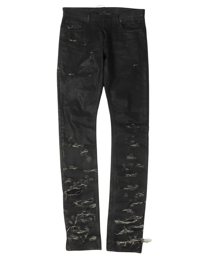 SS04 Distressed Waxed Skinny Jeans