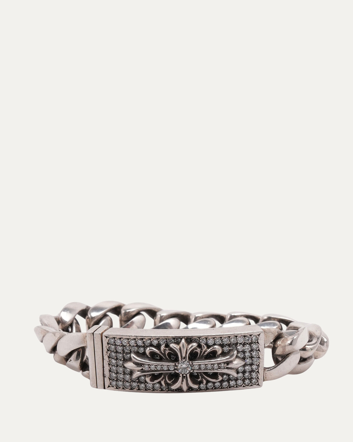 Diamond Floral Cross ID Bracelet