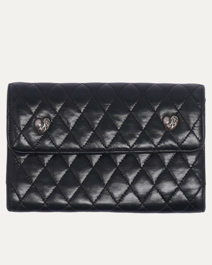 Quilted Leather Heart Snap Wallet