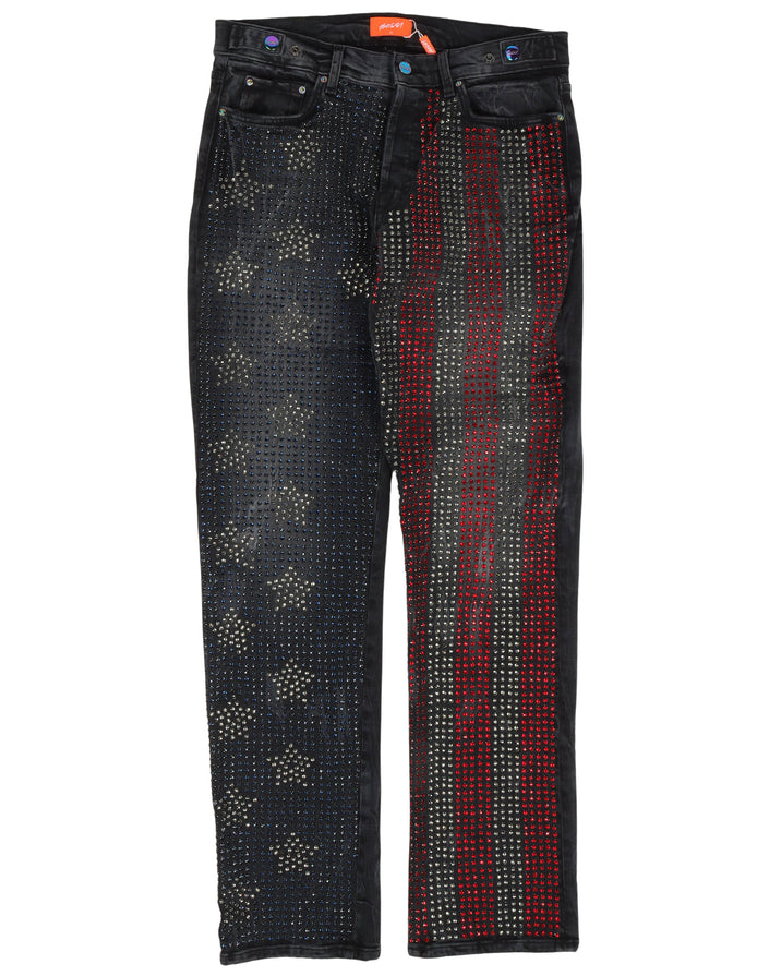 1 of 1 USA Flag Rhinestone Jeans