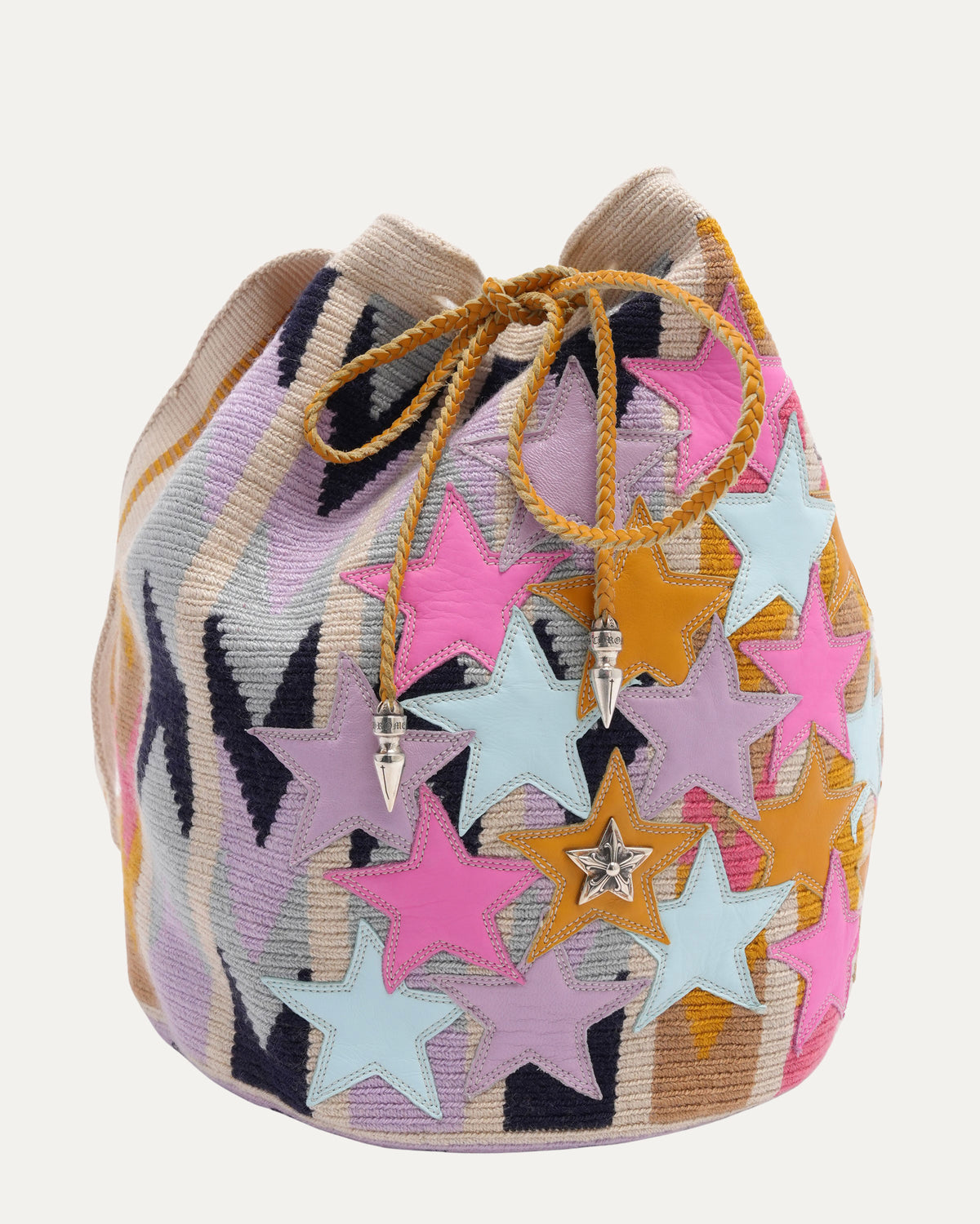 Guanabana Silver Embellished Star Patch Bucket Bag