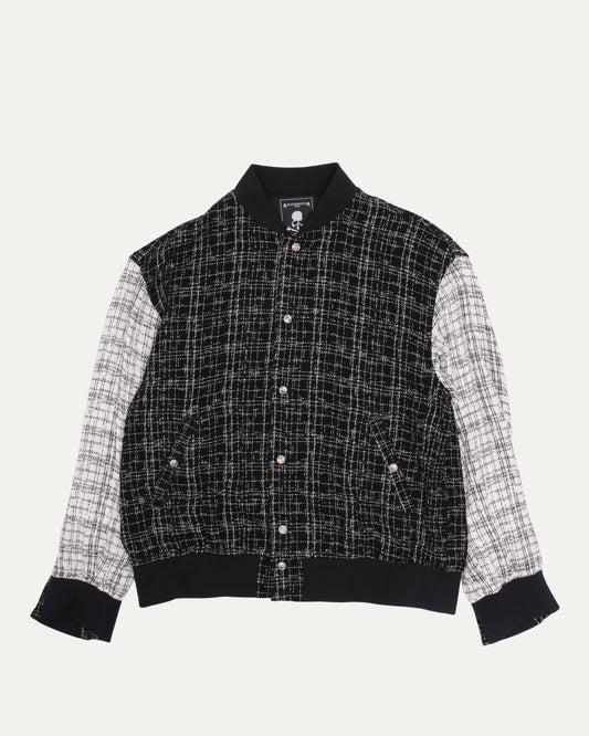 Cotton Blend Tweed Bomber Jacket