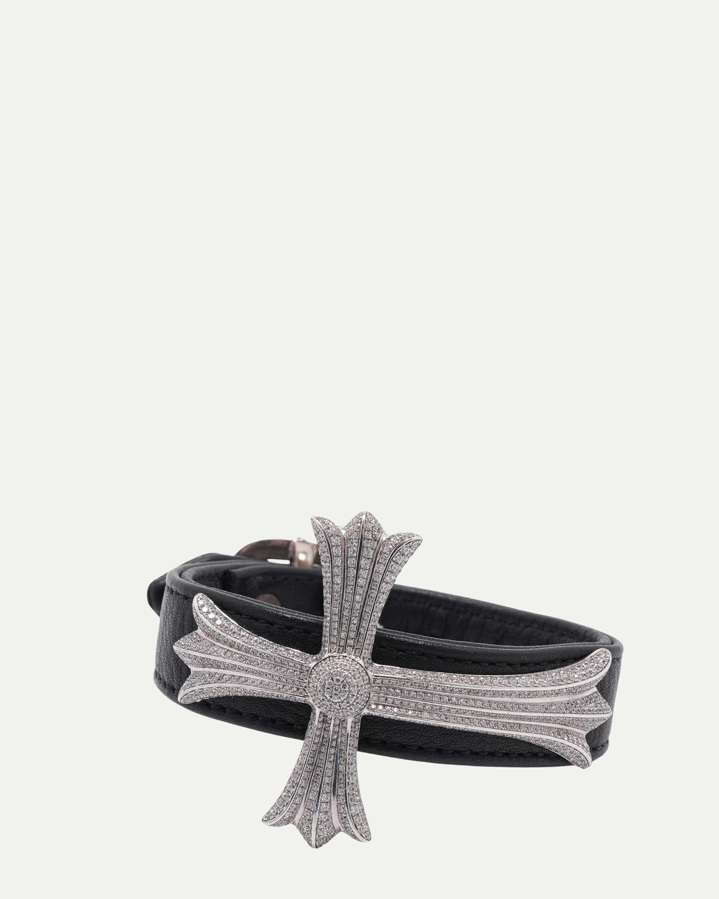 Chrome Hearts Pave Diamond Silver Cross and Leather Gunslinger