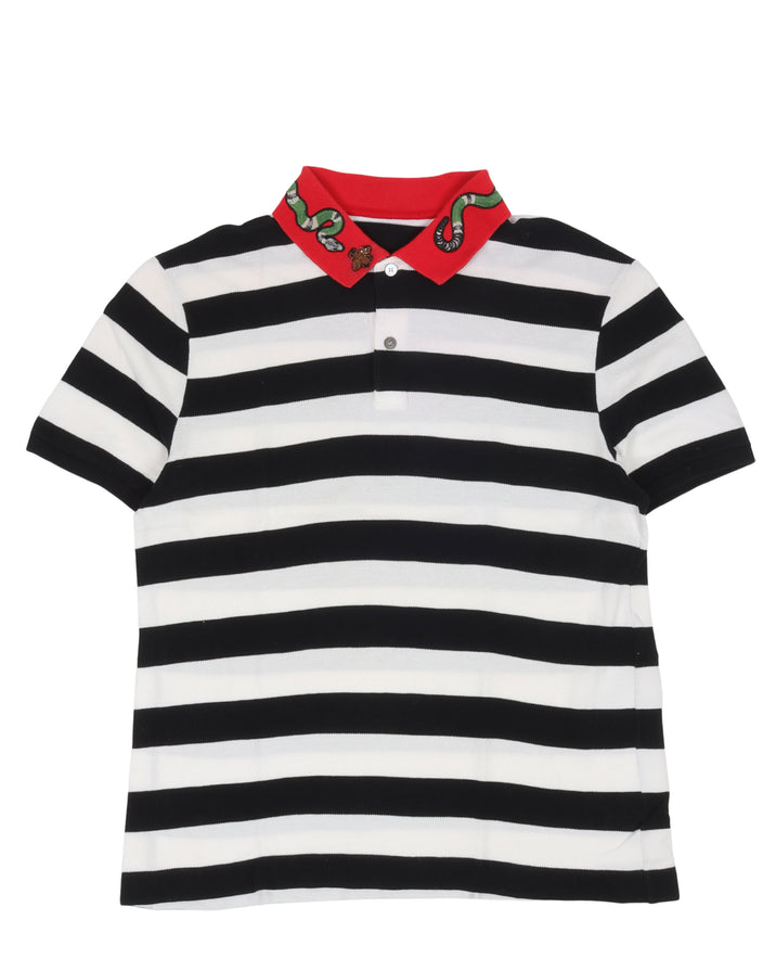 Striped Embroidered Snake Polo Shirt