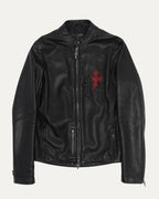 Leather Cross Patch Cafe Racer Jacket