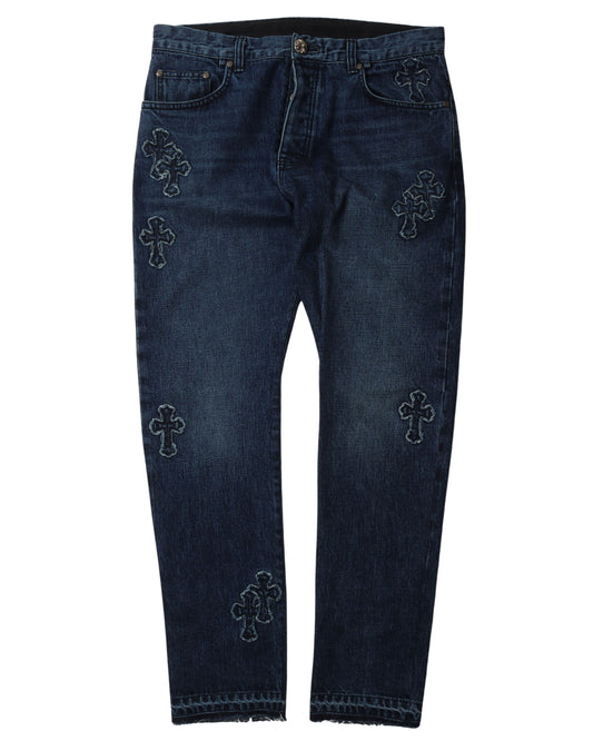 Raw Hem Denim Cross Patch Jeans