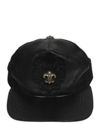 Silver Embellished Fleur Patch Leather Trucker Hat