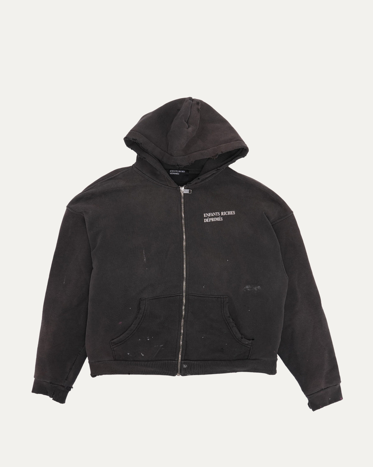 Distressed Logo Zip Up Hoodie