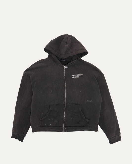 Distressed Logo Zip Up Hoodie