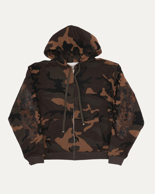 Camouflage Horseshoe Floral Cross Patch Thermal Zip Hoodie