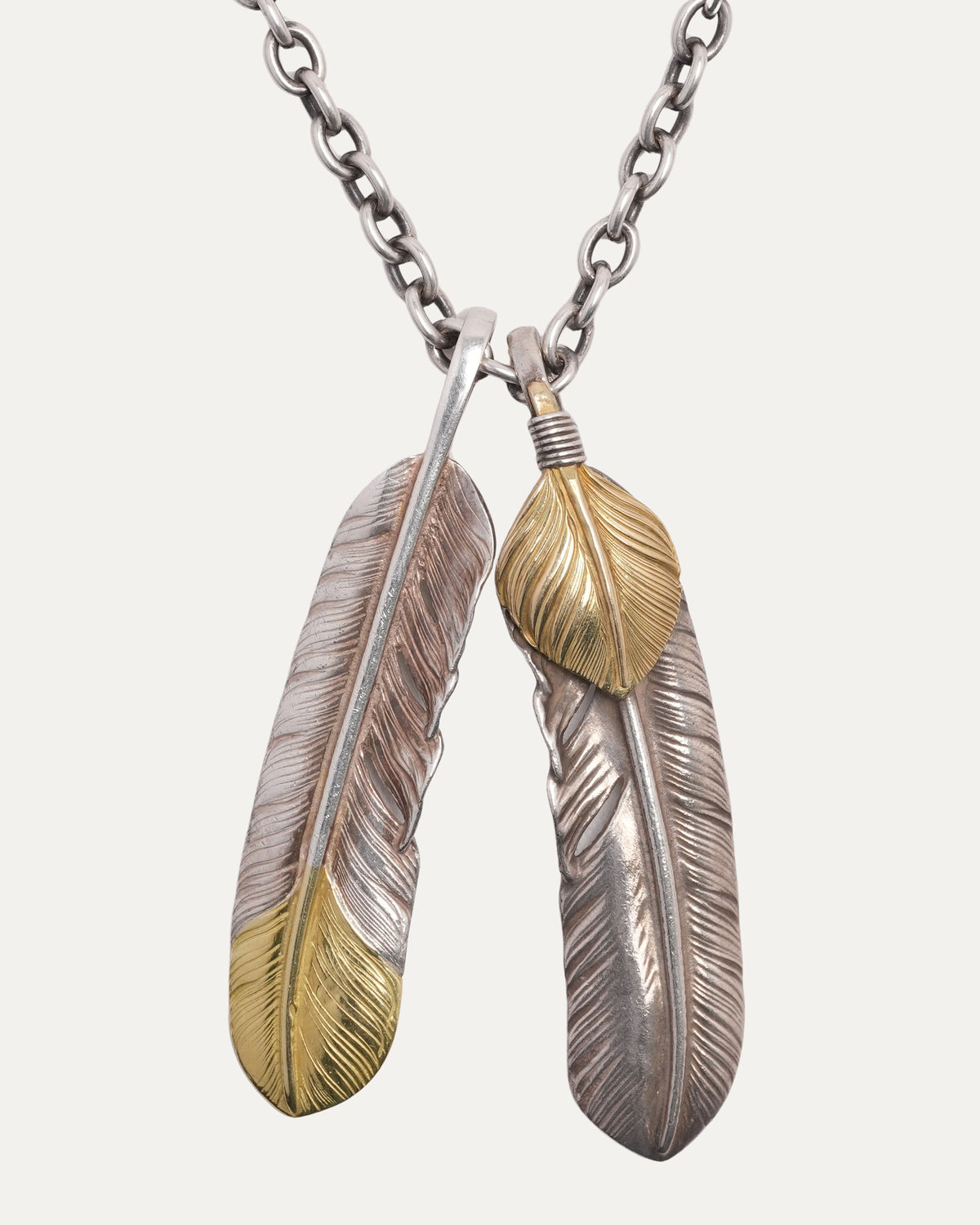 Silver and Gold Double Feather Necklace