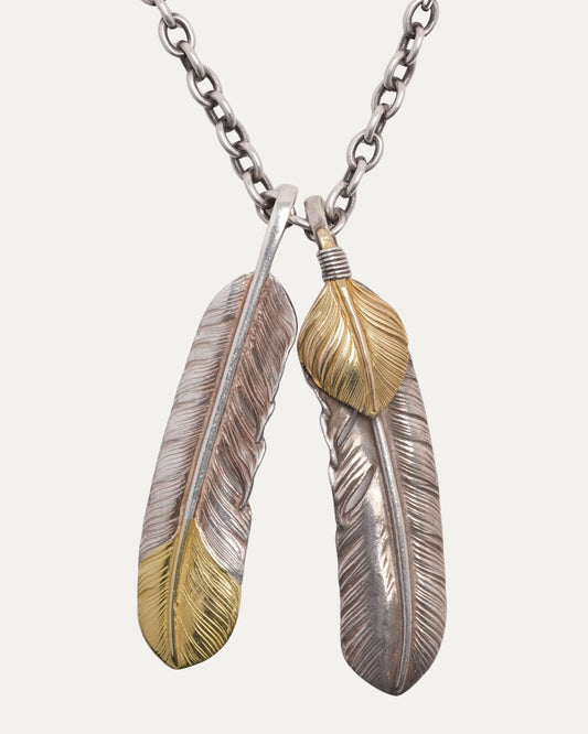 Silver and Gold Double Feather Necklace