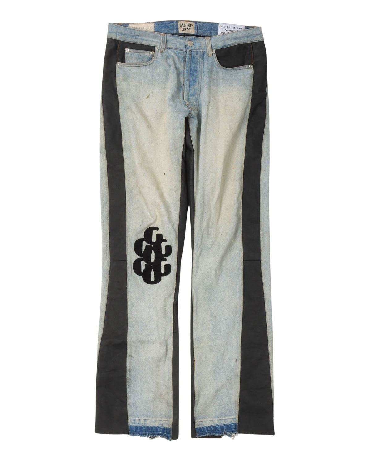 G Patch La Flare Leather and Denim Pants