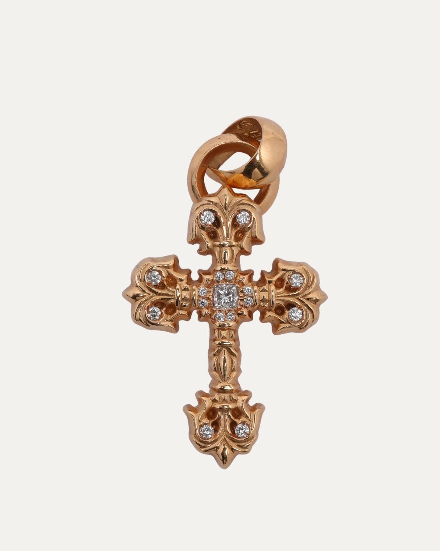 22k Gold & Diamond Filigree Cross Pendant