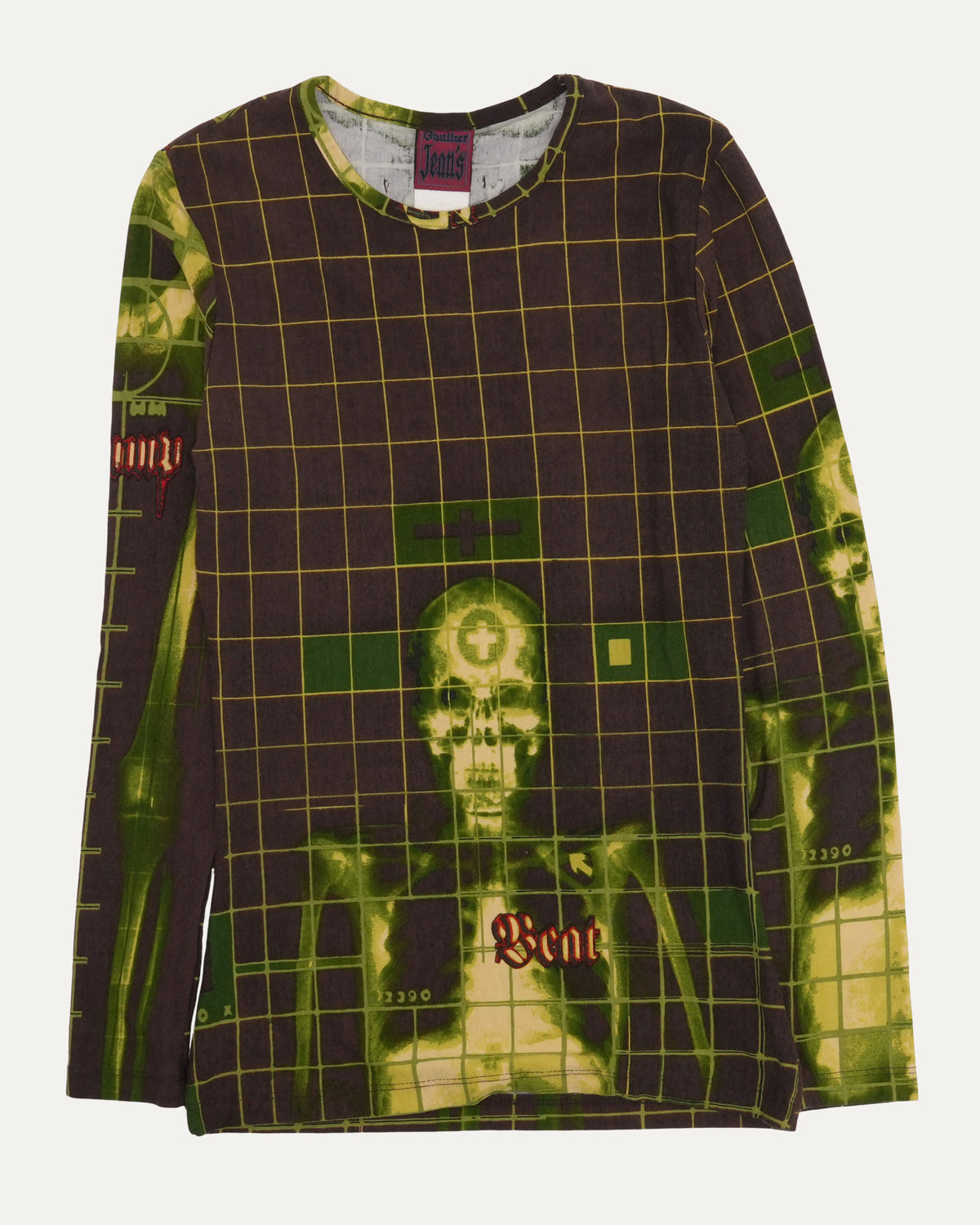 X-Ray Print Long Sleeve Mesh Top
