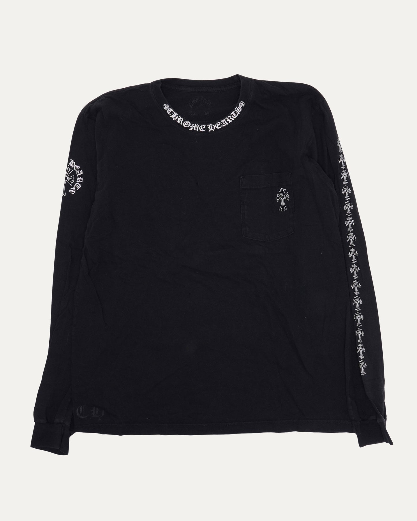 Neck Logo Cross Long Sleeve Pocket T-Shirt
