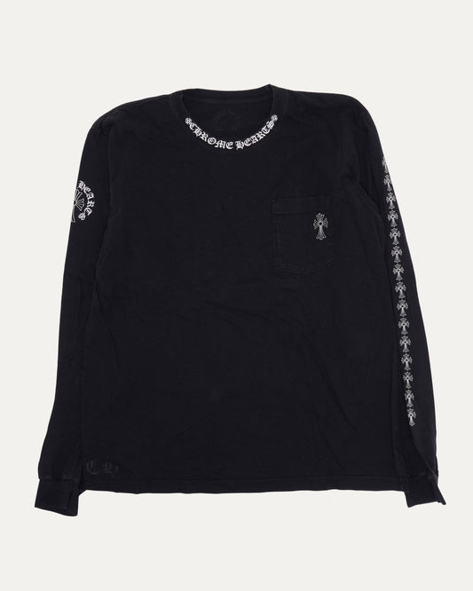 Neck Logo Cross Long Sleeve Pocket T-Shirt