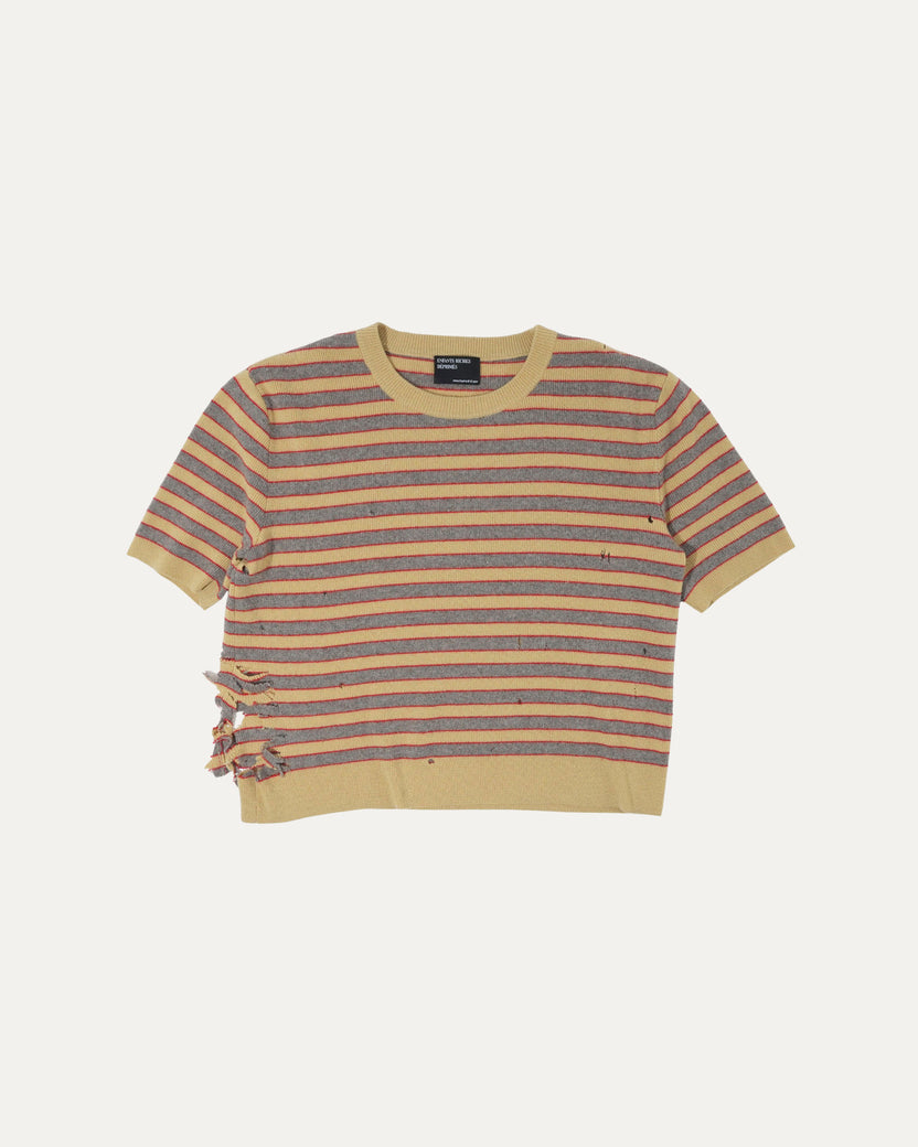 Larry Slim-Fit Cropped Distressed Striped Cashmere Sweater