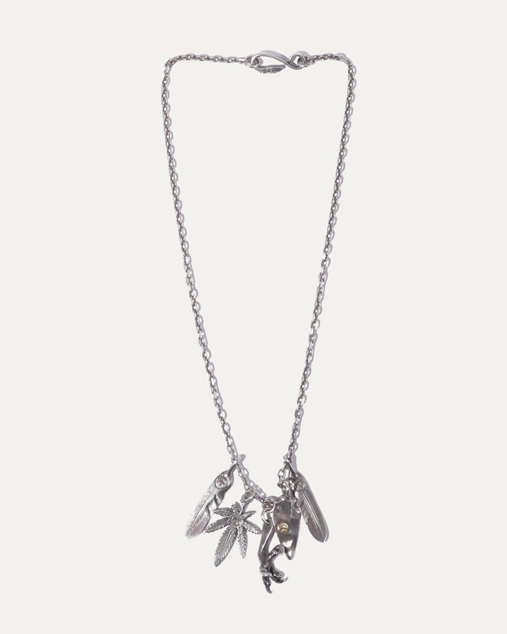 Silver Double Feather & Claw Necklace