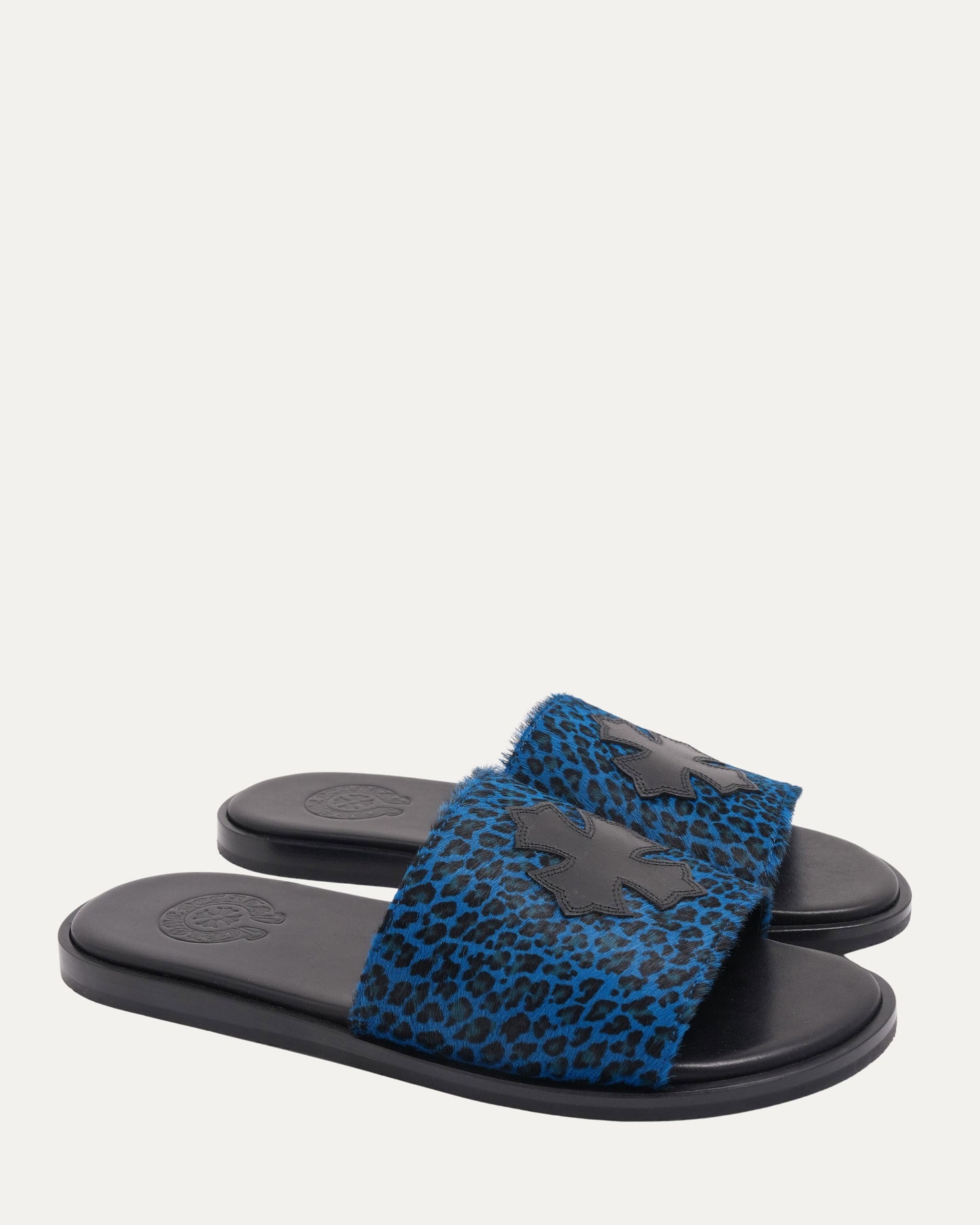 Plus Cross Patch Leopard Slides