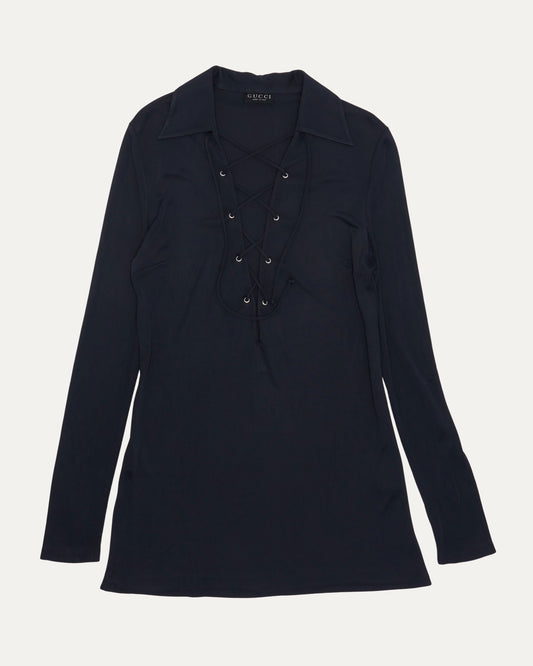 SS 1996 Plunging Lace-Up Micro Mini Dress