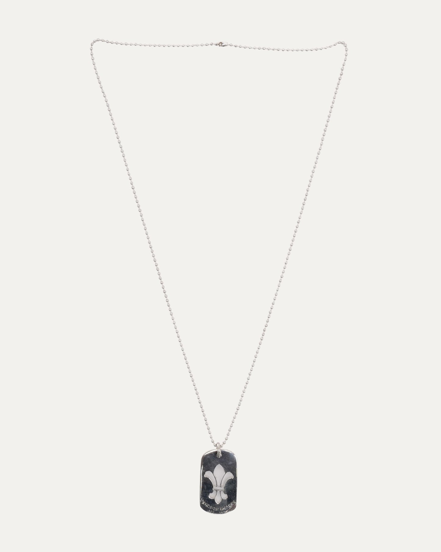 Fleur Cut Out Dog Tag Pendant on Ball Chain Necklace