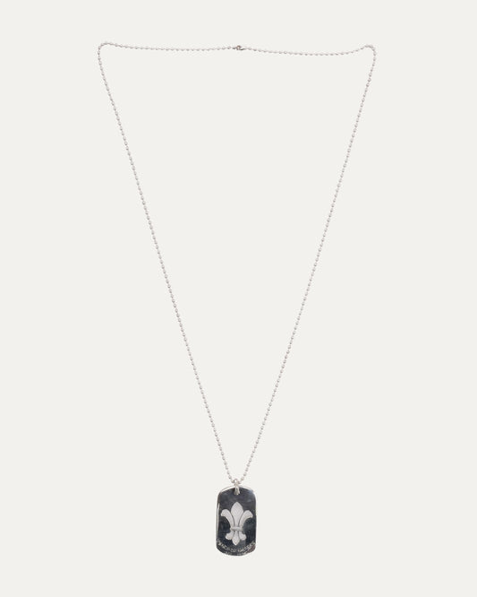 Fleur Cut Out Dog Tag Pendant on Ball Chain Necklace