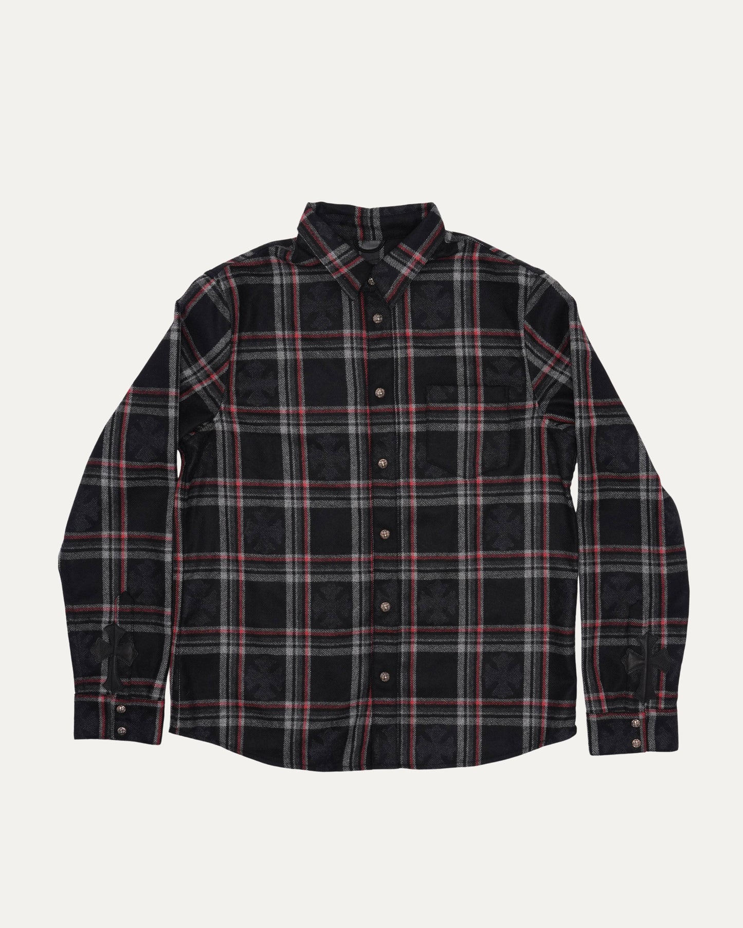 Gas Station Plaid Cashmere Cross Patch Loose Ends Flannel Shirt
