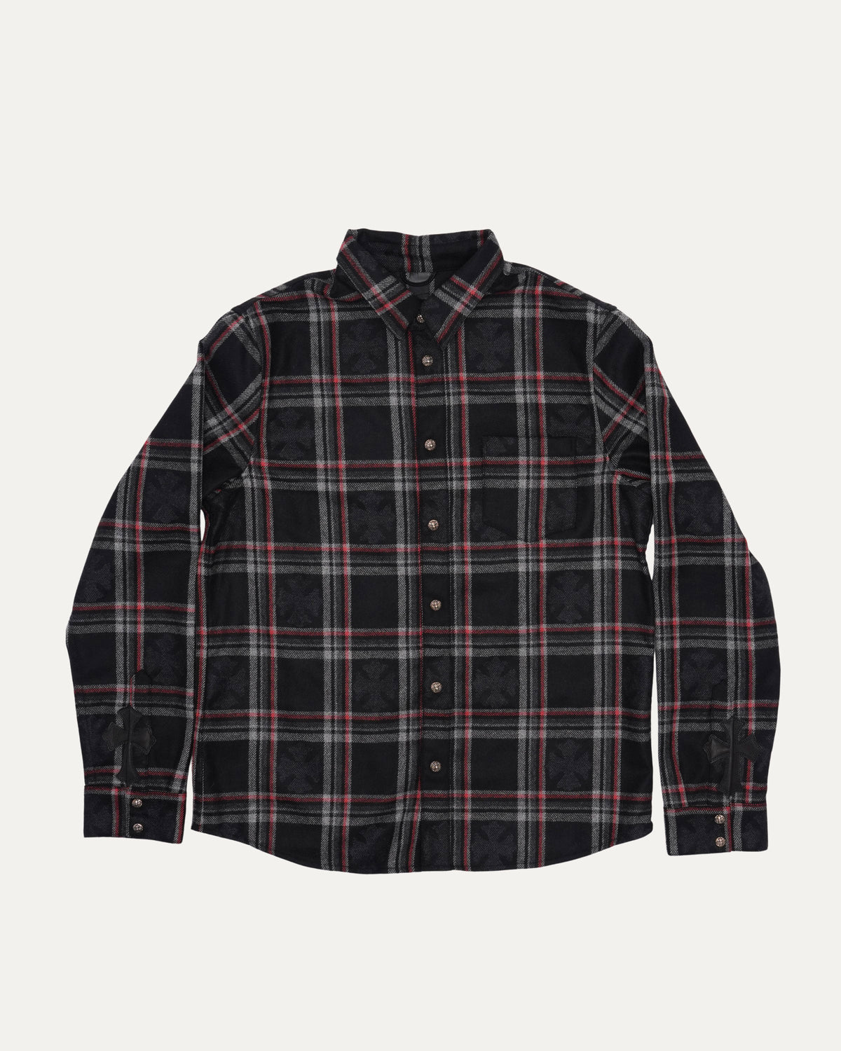Gas Station Plaid Cashmere Cross Patch Loose Ends Flannel Shirt