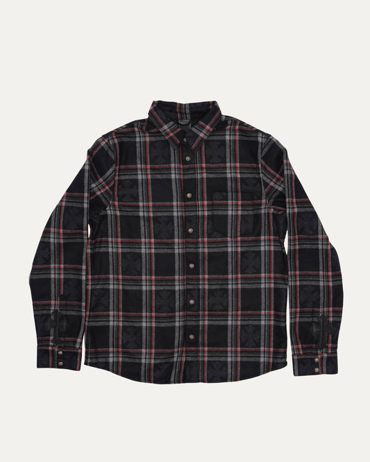 Gas Station Plaid Cashmere Cross Patch Loose Ends Flannel Shirt