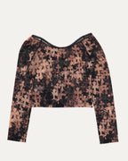 Waterfall Cross Patch Print Mesh Long Sleeve Top