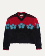 Floral Intarsia Knit Mohair Blend V-Neck Sweater