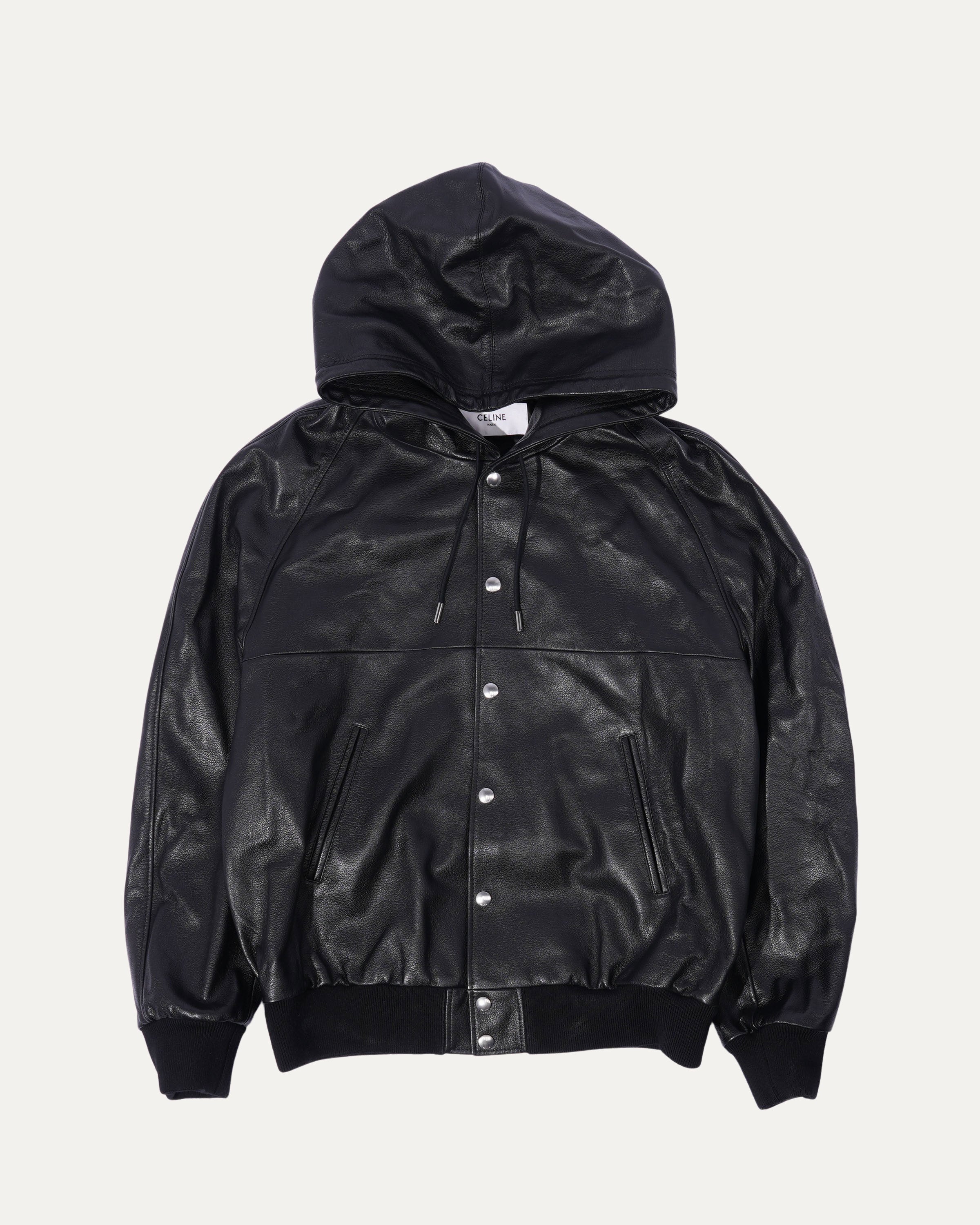 Printed Leather Hooded Blouson Jacket