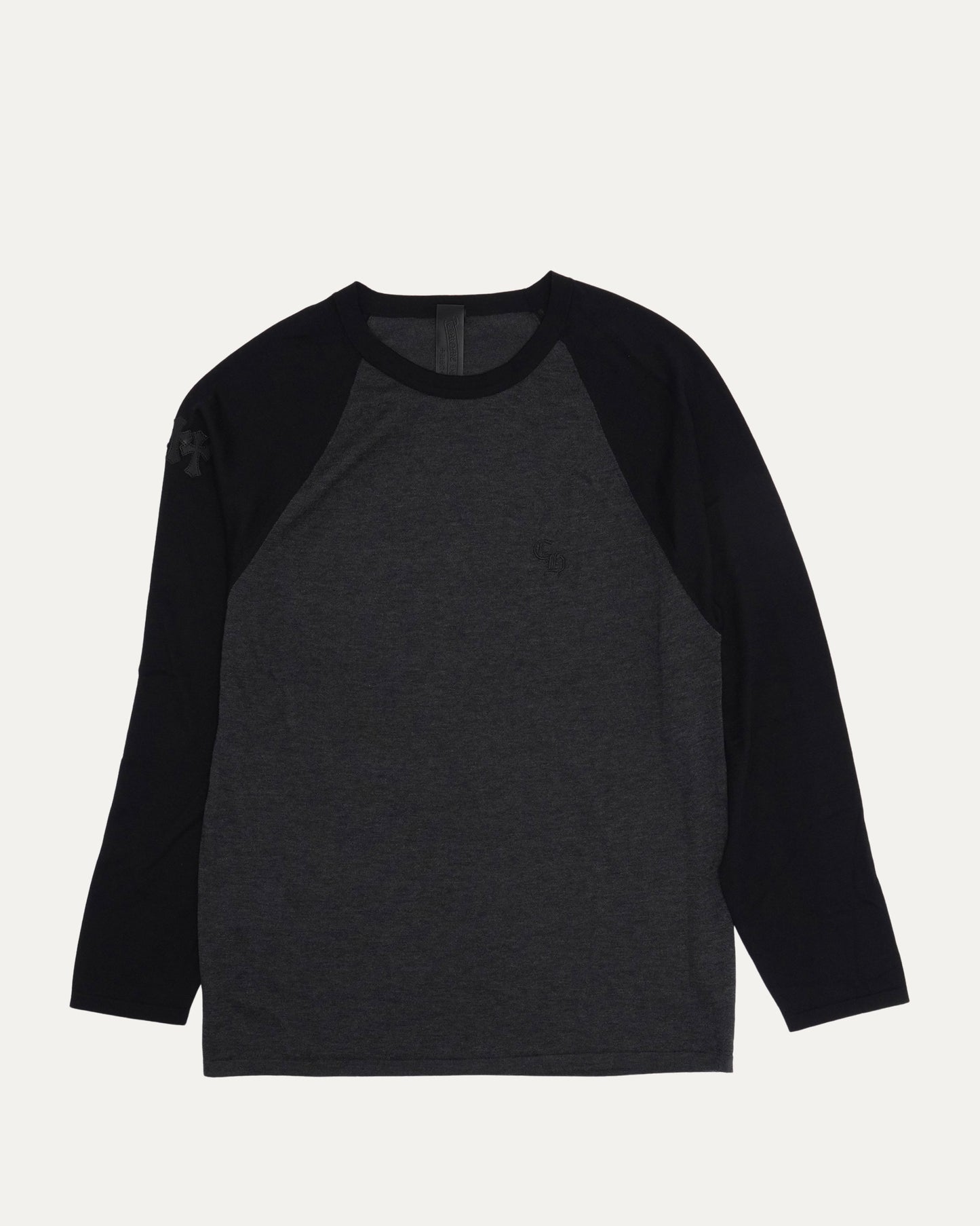 Silk Blend Cross Patch Long Sleeve Raglan T-Shirt