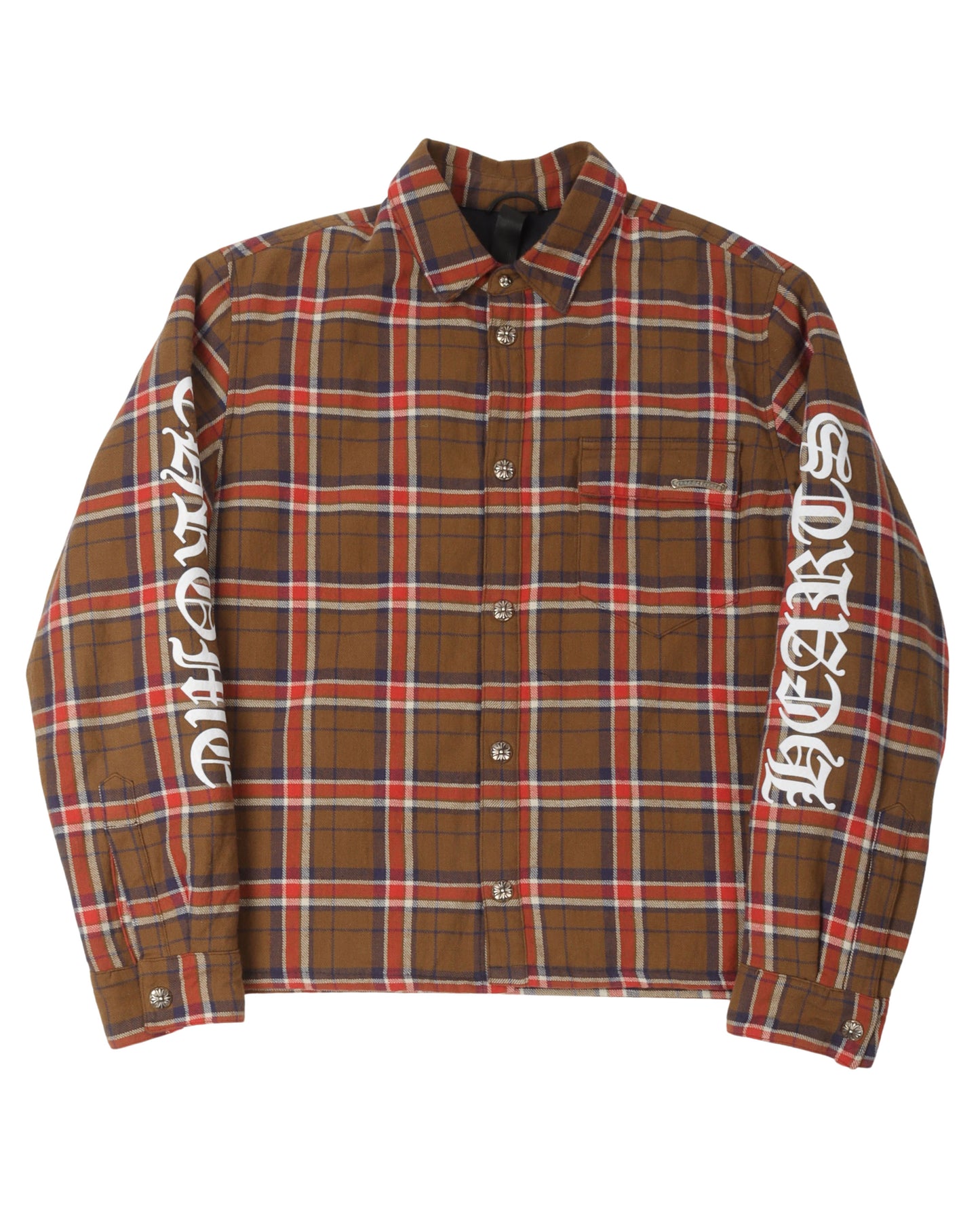 Sleeve Print Padded Flannel Shirt
