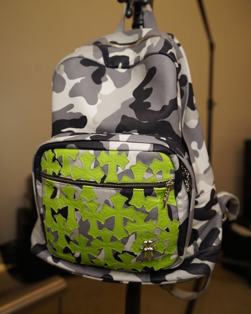 Camouflage Cross Patch Leather Backpack