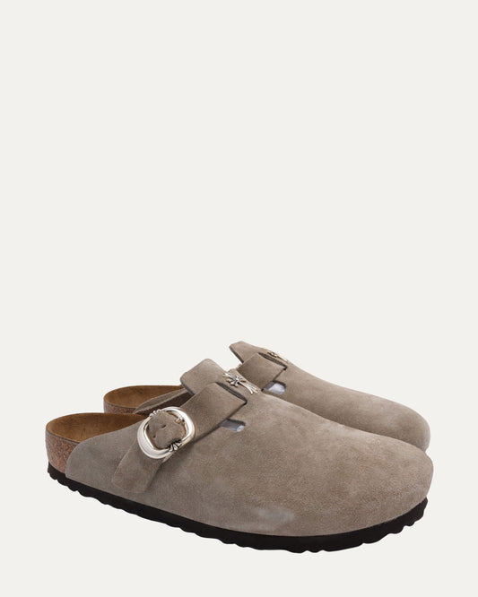 Cross Embellished Birkenstock Boston Suede Mule