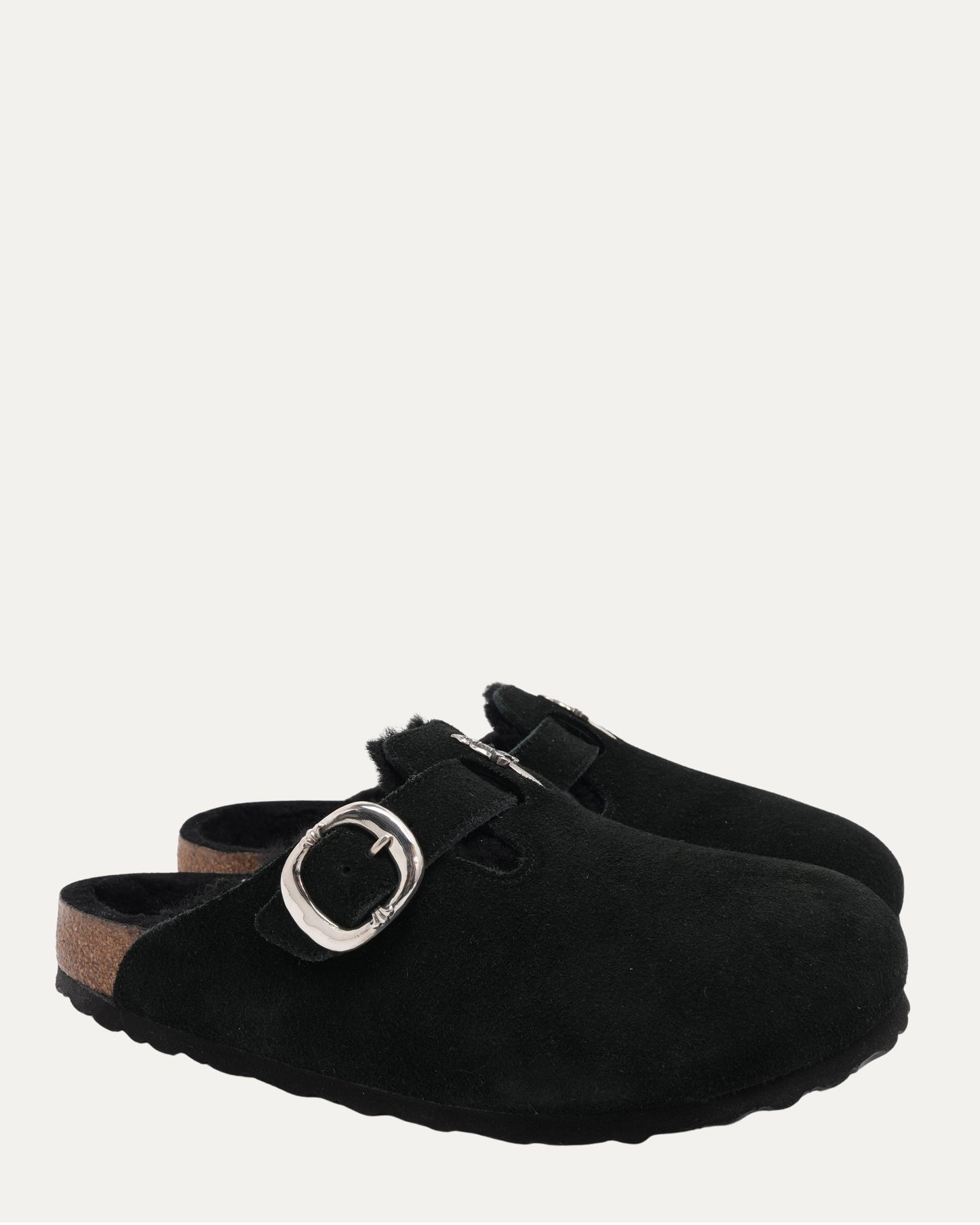 Dagger Embellished Birkenstock Boston Shearling Lined Suede Mule