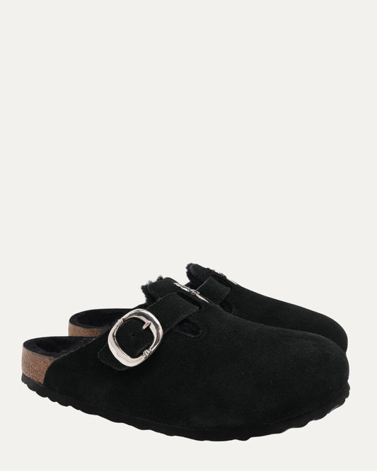 Dagger Embellished Birkenstock Boston Shearling Lined Suede Mule