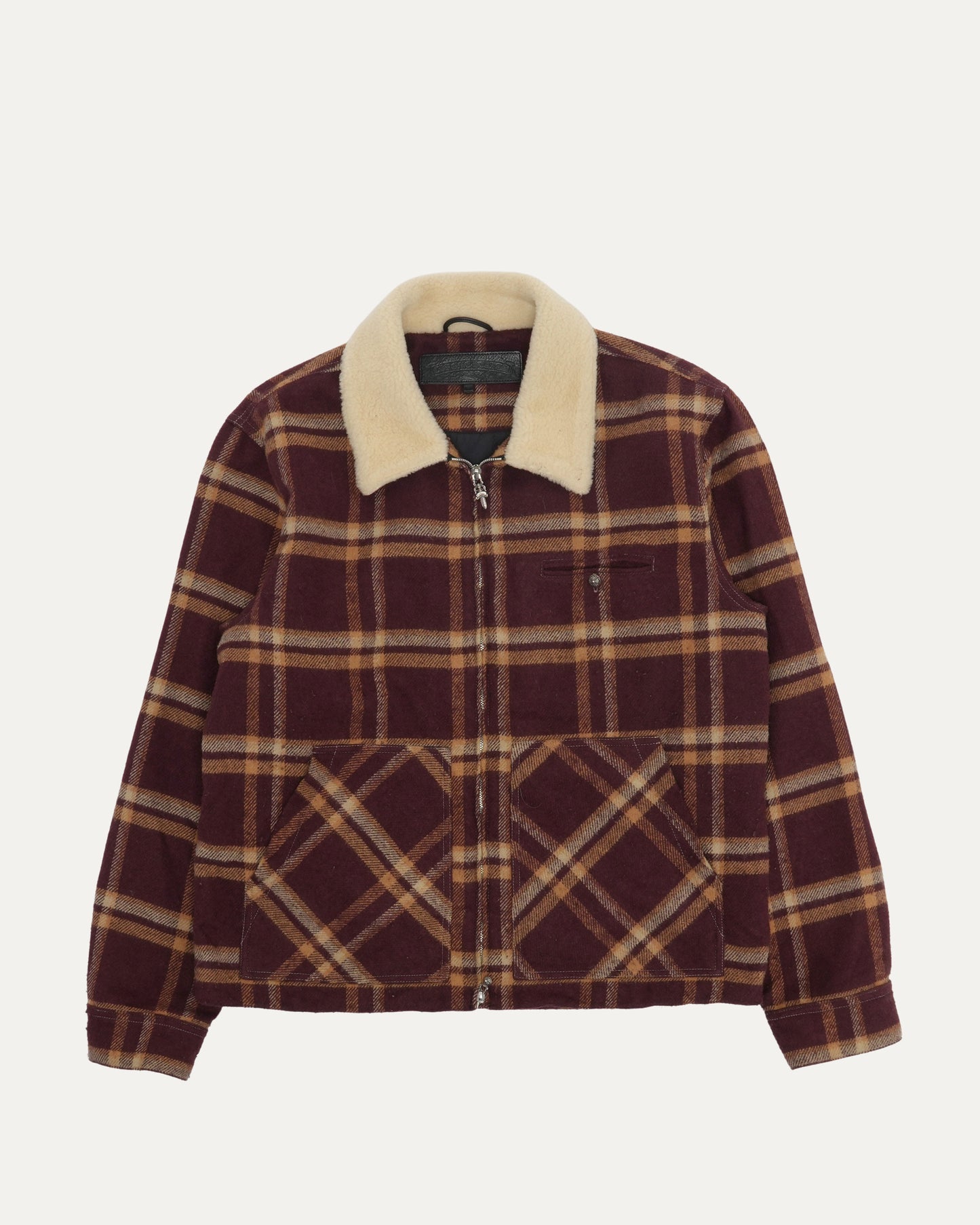 Shearling Collar Zip Up Flannel Jacket