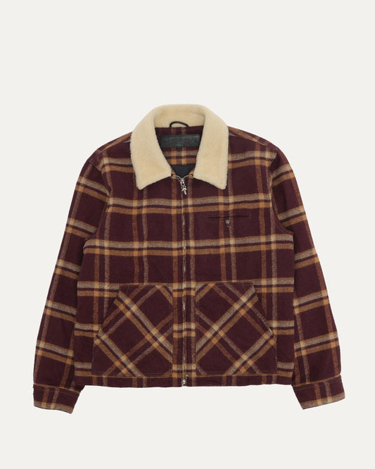Shearling Collar Zip Up Flannel Jacket