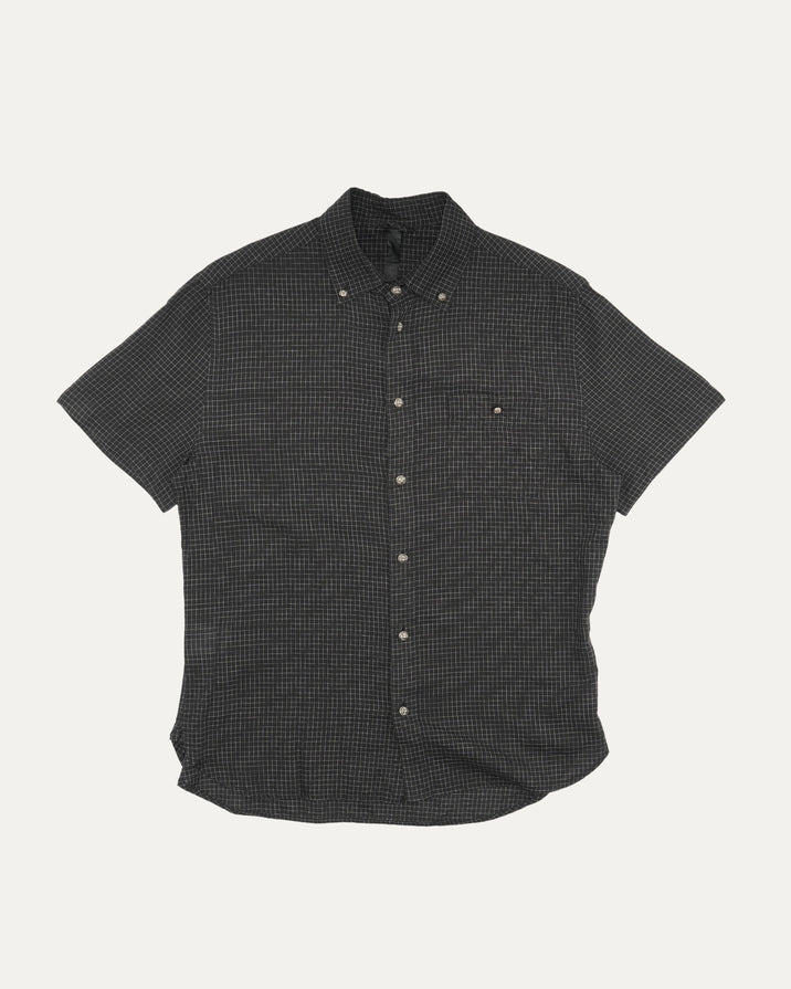 Short Sleeve Grid Print Button Down Shirt