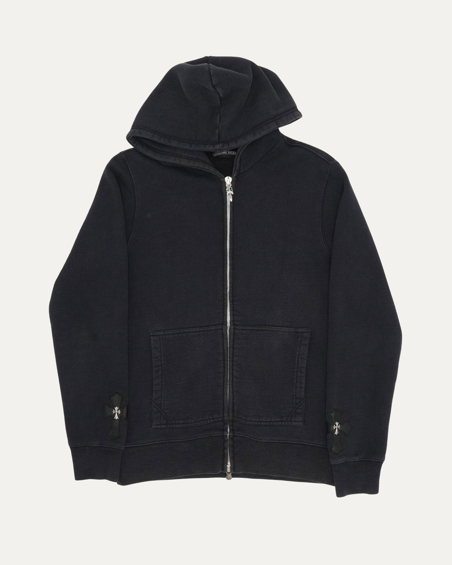 Silver Embellished Cross Patch Zip Up Hoodie