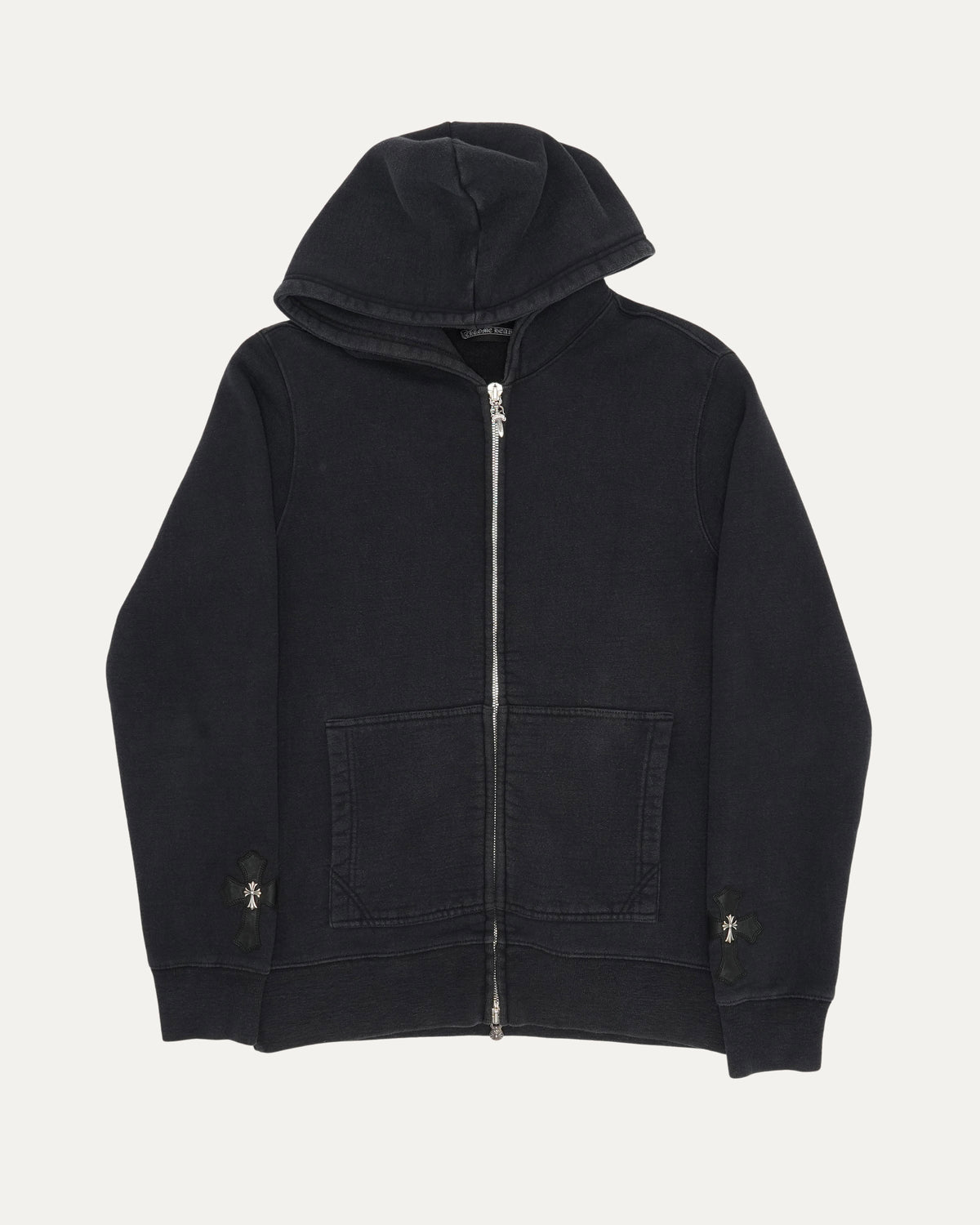 Silver Embellished Cross Patch Zip Up Hoodie