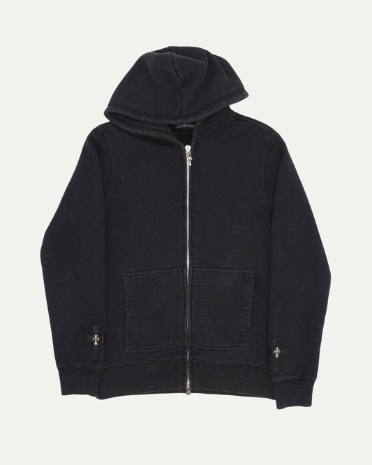 Silver Embellished Cross Patch Zip Up Hoodie
