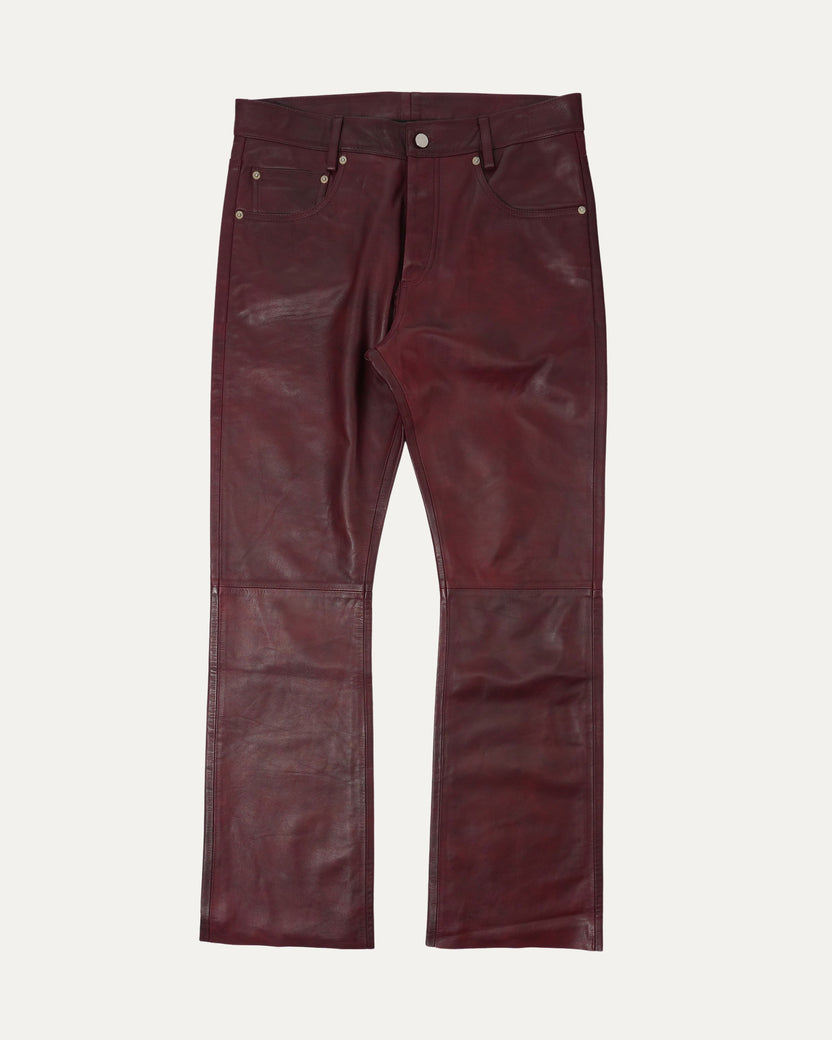 Raw Hem Leather Flare Pants