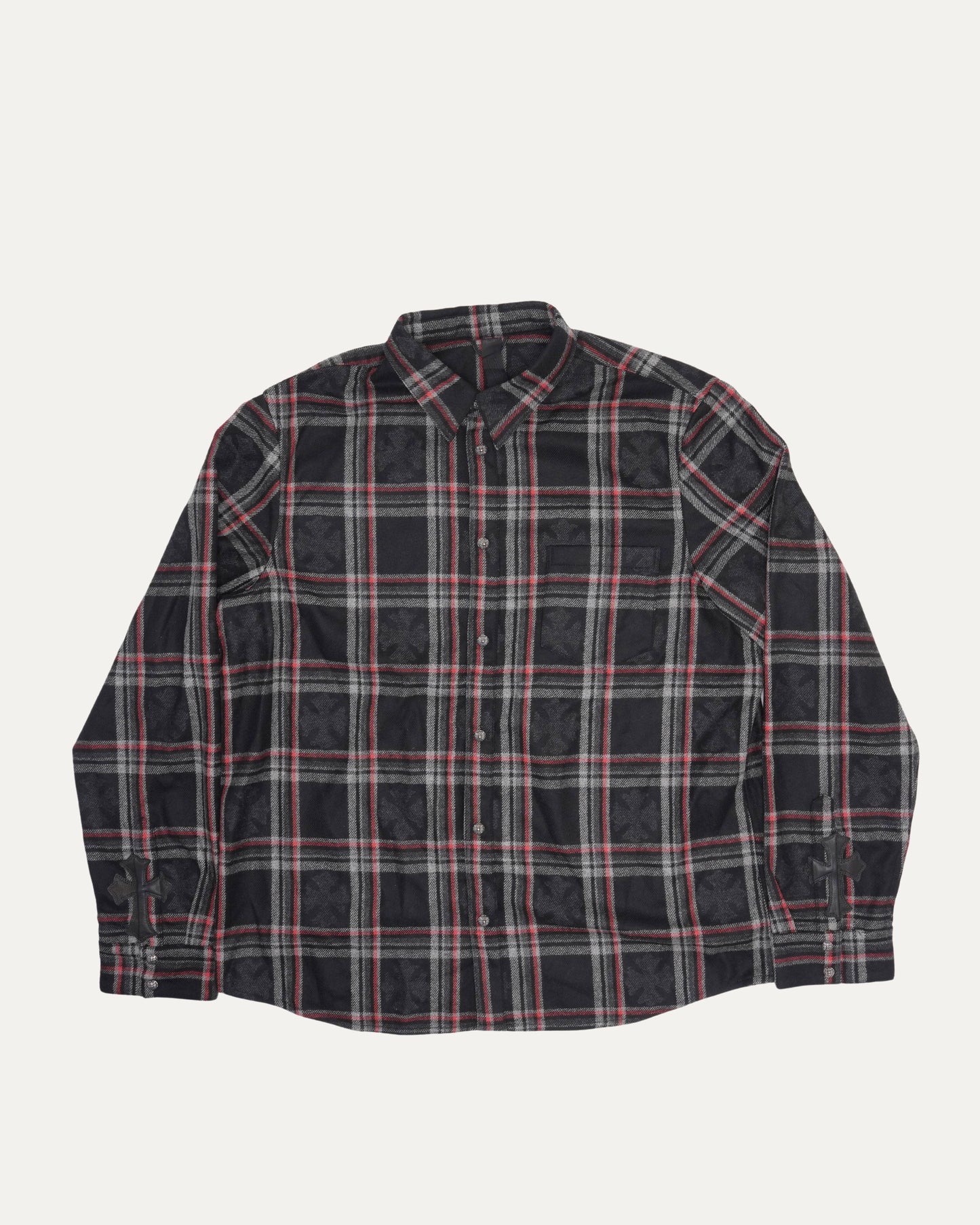 Gas Station Plaid Cashmere Cross Patch Loose Ends Flannel Shirt