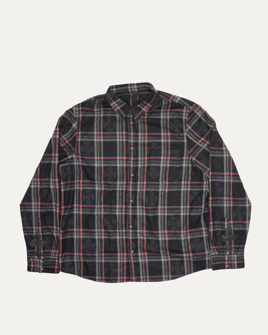 Gas Station Plaid Cashmere Cross Patch Loose Ends Flannel Shirt