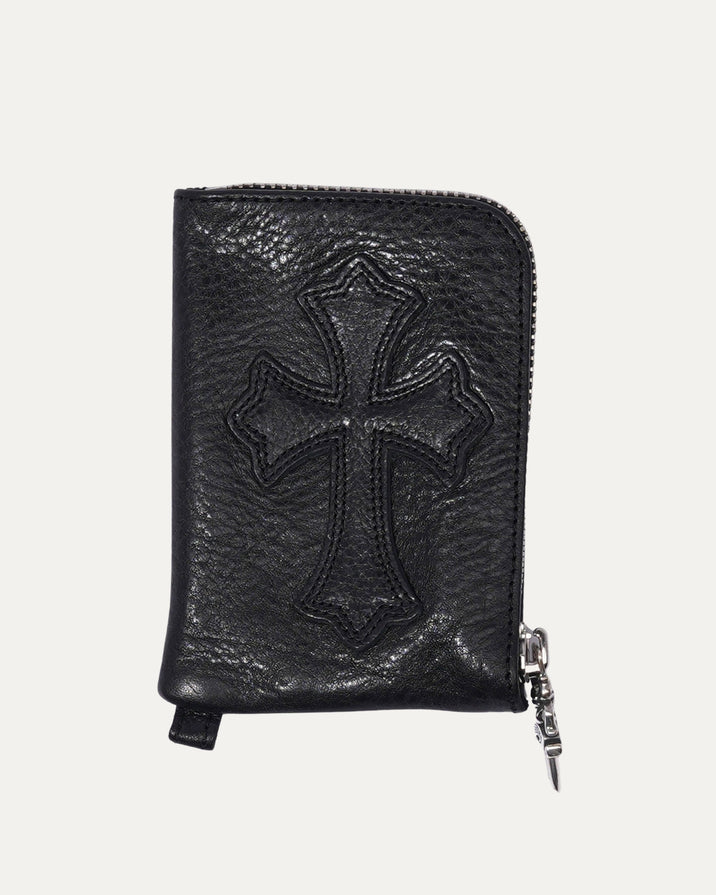 Leather Cross Patch Zip Wallet