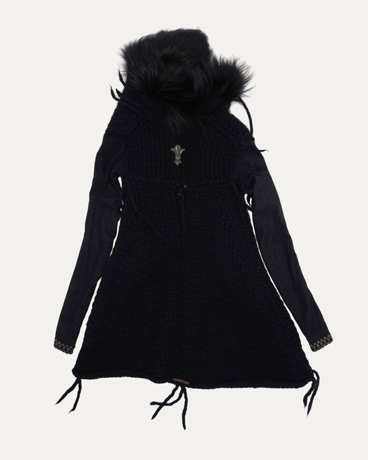 Rick Owens Fur Detail Silver Embellished Sweater
